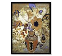 Artery8 Etruscan Vase with Flowers Redon Vintage Framed Wall Art Print in Brown | Size: A4 Artery8 Brown A4