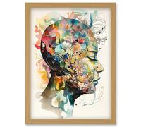 Artery8 Euterpe's Melody Vision Musician Muse Inspiration Modern Watercolour Painting Artwork Framed Wall Art Print A4 in Light Oak Artery8 Light Oak