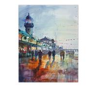 Artery8 Evening Promenade Walk Watercolour Painting Wall Art Print in Blue | Size: W12" x H16" Artery8 Blue W12" x H16"