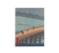 Artery8 Evening Shower Ohashi Bridge Canvas Wall Art Print Hiroshige in Blue | Size: W24" x H32" Artery8 Blue W24" x H32"