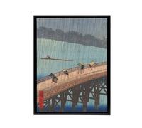 Artery8 Evening Shower Ohashi Bridge Framed Canvas Wall Art Print Hiroshige in Blue | Size: W24" x H32" Artery8 Blue W24" x H32"