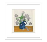 Artery8 Everbag Tulip Flowers Jug Etching 8X8 Inch Square Wooden Framed Wall Art Print Picture with Mount in White Artery8 White