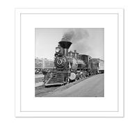 Artery8 Everett DeGolyer Topeka Santa Fe Locomotive Train Photo 8X8 Inch Square Wooden Framed Wall Art Print Picture with Mount in White Artery8 White
