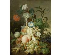 Artery8 Evert Morel Still Life With Flowers Fruit Premium Wall Art Canvas Print 18X24 Inch