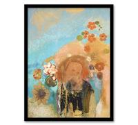 Artery8 Evocation of Roussel Floral Portrait Framed Wall Art Print A4 Artwork By Redon : Dreamlike Floral Portrait Ideal For Study Or Lounge Blending Surreal Tone And Poetic Warmth