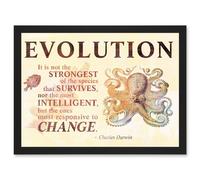 Artery8 Evolution Darwin Responsive Change Strongest Quote Octopus A4 Artwork Framed Wall Art Print in Black Artery8 Black