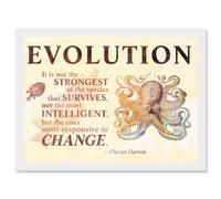 Artery8 Evolution Darwin Responsive Change Strongest Quote Octopus A4 Artwork Framed Wall Art Print in White Artery8 White