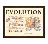Artery8 Evolution Darwin Responsive Change Strongest Quote Octopus A4 Artwork Framed Wall Art Print in Brown Artery8 Brown