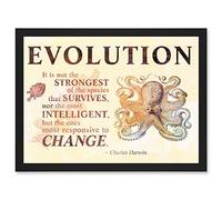 Artery8 Evolution Darwin Responsive Change Strongest Quote Octopus Artwork Framed A3 Wall Art Print