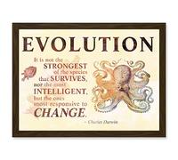 Artery8 Evolution Darwin Responsive Change Strongest Quote Octopus Artwork Framed A3 Wall Art Print