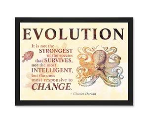 Artery8 Evolution Darwin Responsive Change Strongest Quote Octopus Artwork Framed A3 Wall Art Print