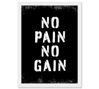 Exercise Decor Inspiration No Pain No Gain Inspirational Gym Decor Wall Art Artwork Framed Wall Art Print A4 Artery8 White One Size