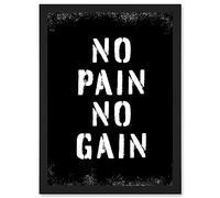 Exercise Decor Inspiration No Pain No Gain Inspirational Gym Decor Wall Art Artwork Framed Wall Art Print A4 Artery8 Black One Size