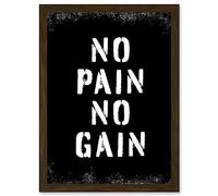 Exercise Decor Inspiration No Pain No Gain Inspirational Gym Decor Wall Art Artwork Framed Wall Art Print A4 Artery8 Brown One Size