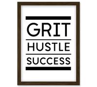 Exercise Inspiration Grit Hustle Respect Exercise Workout Gym Decor Artwork Framed Wall Art Print A4 Artery8 Brown One Size