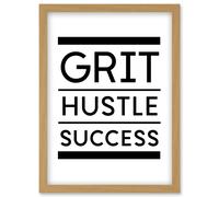 Artery8 Exercise Inspiration Grit Hustle Respect Exercise Workout Gym Decor Artwork Framed Wall Art Print A4 in Light Oak Artery8 Light Oak