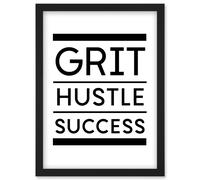 Exercise Inspiration Grit Hustle Respect Exercise Workout Gym Decor Artwork Framed Wall Art Print A4 Artery8 Black One Size
