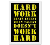 Artery8 Exercise Motivation Hard Work Beats Talent Inspirational Gym Wall Art Artwork Framed Wall Art Print A4 in White Artery8 White