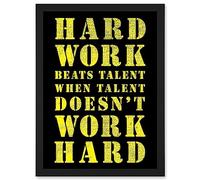 Artery8 Exercise Motivation Hard Work Beats Talent Inspirational Gym Wall Art Artwork Framed Wall Art Print A4