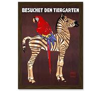 Exhibition Vintage Advert Zoo Zebra Parrot Germany Artwork Framed Wall Art Print A4 Artery8 Brown One Size