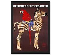 Exhibition Vintage Advert Zoo Zebra Parrot Germany Artwork Framed Wall Art Print A4 Artery8 Black One Size