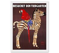 Exhibition Vintage Advert Zoo Zebra Parrot Germany Artwork Framed Wall Art Print A4 Artery8 White One Size