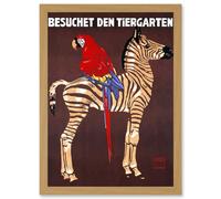 Exhibition Vintage Advert Zoo Zebra Parrot Germany Artwork Framed Wall Art Print A4 Artery8 Light Oak One Size
