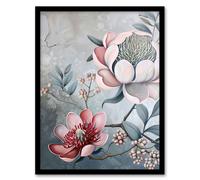 Artery8 Exotic Audubon Style Delicate Flowers Painting Framed Art Print in Blue | Size: W12" x H16" Artery8 Blue W12" x H16"