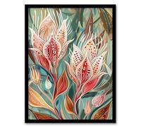 Artery8 Exotic Flower Bloom Patterns Floral Folk Art Living Room Artwork Framed Wall Art Print 18X24 Inch