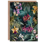 Artery8 Exotic Orchids in Jungle Painting Wild Floral Greeting Birthday Card Him Her All Blank