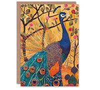 Artery8 Exotic Peacock in Tree with Roses Artwork Greeting Birthday Card Him Her All Blank