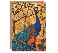 Artery8 Exotic Peacock in Tree with Roses Artwork Greeting Birthday Card Him Her All Blank