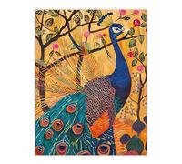 Artery8 Exotic Peacock in Tree with Roses Artwork Living Room Extra Large XL Wall Art Poster Print