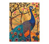 Artery8 Exotic Peacock in Tree with Roses Artwork Wall Art Print in Yellow | Size: W12" x H16" Artery8 Yellow W12" x H16"