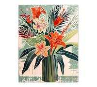 Artery8 Exotic Red Orange Lily Flower Vase Floral Spring Living Room Extra Large XL Wall Art Poster Print