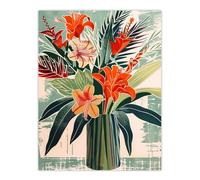 Artery8 Exotic Red Orange Lily Flower Vase Floral Spring Wall Art Print | Size: W18" x H24" Artery8 Multicolor W18" x H24"