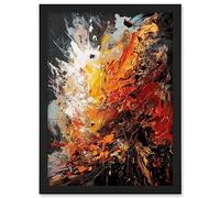 Artery8 Explosion White Orange Red Abstract Painting Artwork Framed A3 Wall Art Print