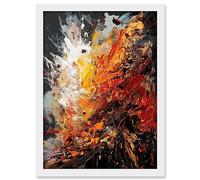 Artery8 Explosion White Orange Red Abstract Painting Artwork Framed A3 Wall Art Print