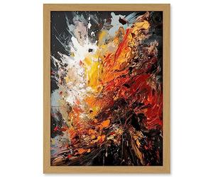 Artery8 Explosion White Orange Red Abstract Painting Artwork Framed A3 Wall Art Print