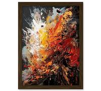 Explosion White Orange Red Abstract Painting Artwork Framed Wall Art Print A4 Artery8 Brown One Size