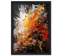 Explosion White Orange Red Abstract Painting Artwork Framed Wall Art Print A4 Artery8 Black One Size
