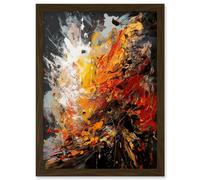 Explosion White Orange Red Abstract Painting Artwork Framed Wall Art Print A4 Artery8 Brown One Size