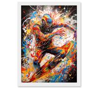 Artery8 Extreme Sports Athlete Splatter Paint Portrait Artwork Framed Wall Art Print A4 in White Artery8 White