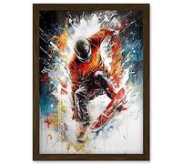 Artery8 Extreme Sports Snowboarding Paint Splat Portrait Artwork Framed Wall Art Print A4