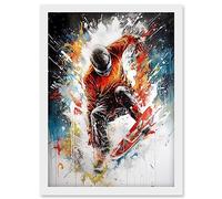 Artery8 Extreme Sports Snowboarding Paint Splat Portrait Artwork Framed Wall Art Print A4