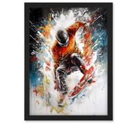 Artery8 Extreme Sports Snowboarding Paint Splat Portrait Artwork Framed Wall Art Print A4 in Black Artery8 Black