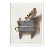 Artery8 Wall Art Print The Goldfinch Carel Fabritius 1654 Painting Chained Bird on Perch Art Framed in White | Size: W12" x H16" Artery8 White W12" x H16"