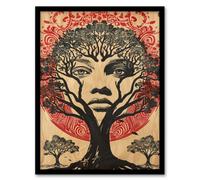 Artery8 Face in Trees Mystic Mother Earth Hippy Tribal Framed Art Print in Beige | Size: A4 Artery8 Beige A4