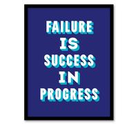Artery8 Failure Is Success In Progress Blue Motivational Framed Wall Art Print | Size: A4 Artery8 Blue A4