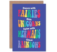 Artery8 Fairies Unicorns Mermaids Rainbows Greetings Card in Blue Artery8 Blue